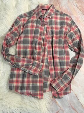 Untuckit Shirt Men Medium Slim Fit Button Up Long Sleeve Gray Red Plaid Small